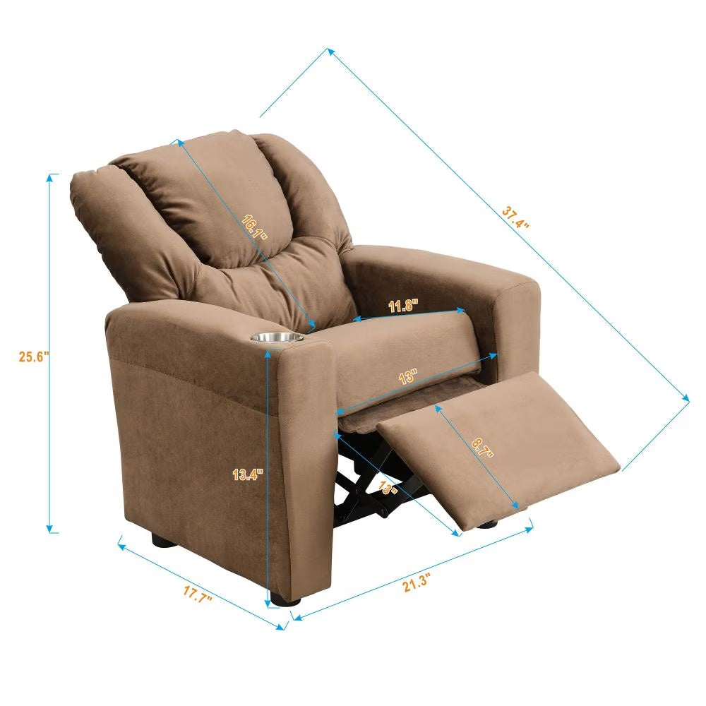 Kids Upholstered Recliner Couch With One Cup Holder