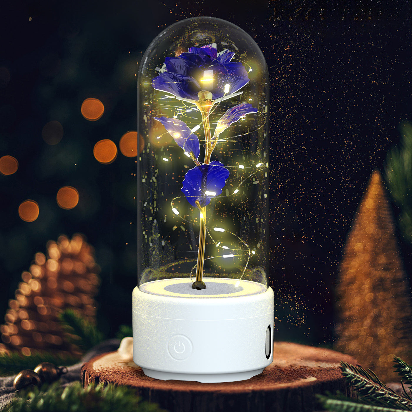Creative 2 In 1 Rose Flowers LED Light And Bluetooth-compatible Speaker Gift Rose Luminous Night Light Ornament In Glass Cover