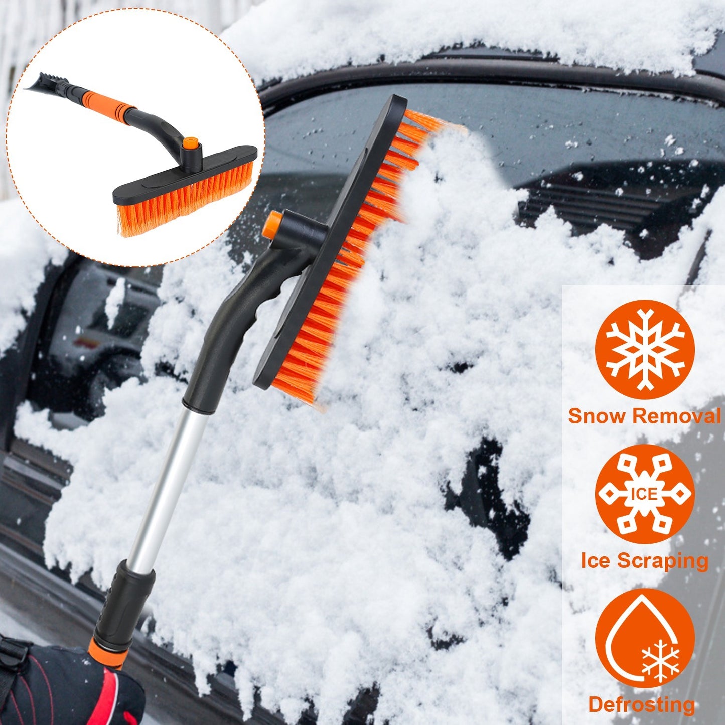 3 Color Options - 1Pc 3 In 1 Windshield Ice Scraper Extendable Car Snow Removal Tool Telescoping Car Broom Snow Shovel Automobile Frost Removal