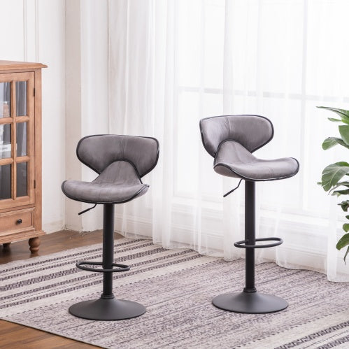 Swivel Barstool With Chrome Base Masaccio Weathered Upholstery Airlift Adjustable, Set Of 2, Brown
