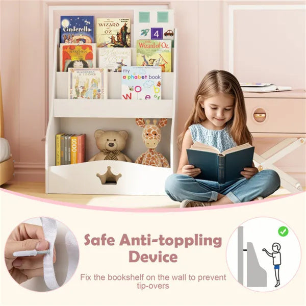 Kids 3-Tier Bookshelf & Toy Storage White - Open Compartment Hidden Back Space