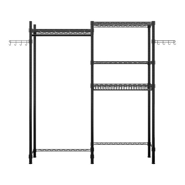 Double Row With Hanging Clothes Bar, 1 Layer Rack, 3 Mesh Baskets, Open Style Wardrobe Made Of Iron