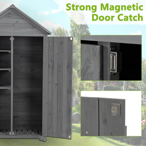 Outdoor Storage Cabinet, Garden Wood Tool Shed, Outside Wooden Shed Closet With Shelves And Latch For Yard 39.56x 22.04x 68.89
