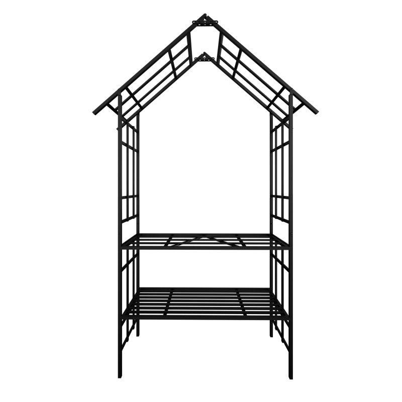 Metal Garden Arch, With Benches That Can Be Converted Into Flower Racks, Climbing Plants To Support Rose Arches, Outdoor Black