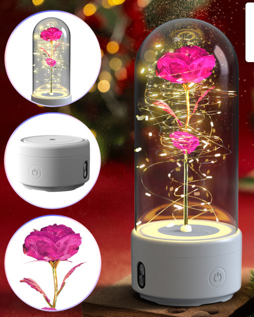 Creative 2 In 1 Rose Flowers LED Light And Bluetooth-compatible Speaker Gift Rose Luminous Night Light Ornament In Glass Cover