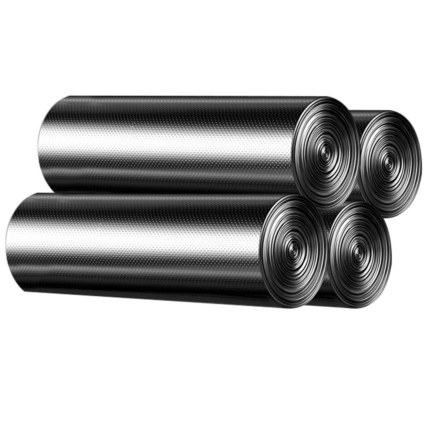Three rolls of black carbon fiber on a white background