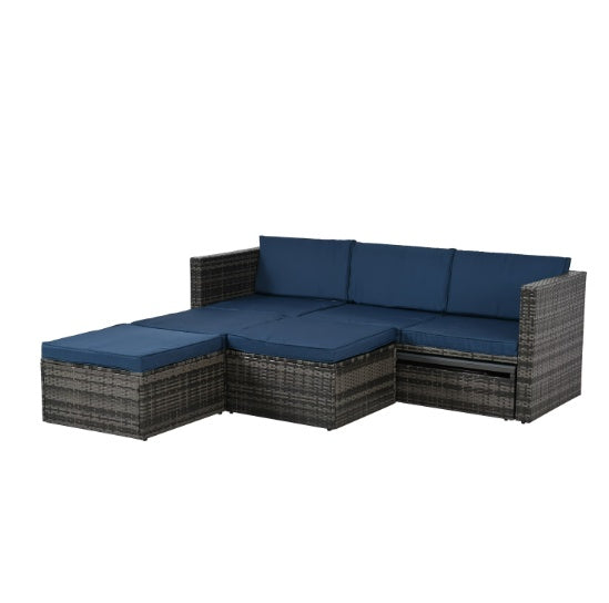 Sofa With Chaise Lounge Patio Furniture, Outdoor Furniture, Seasonal Polyethylene Wicker Furniture, 5 Piece Set of Wicker Furniture with Plywood