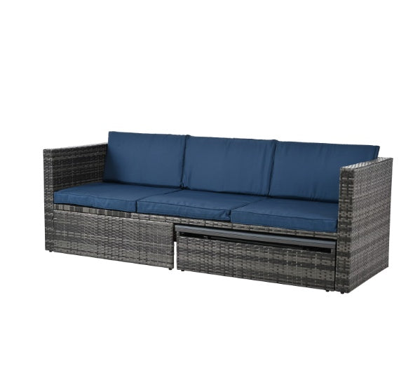 Sofa With Chaise Lounge Patio Furniture, Outdoor Furniture, Seasonal Polyethylene Wicker Furniture, 5 Piece Set of Wicker Furniture with Plywood