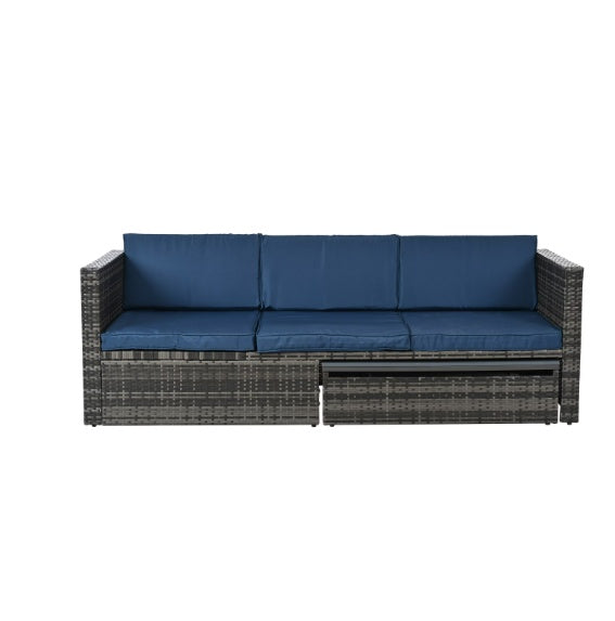 Sofa With Chaise Lounge Patio Furniture, Outdoor Furniture, Seasonal Polyethylene Wicker Furniture, 5 Piece Set of Wicker Furniture with Plywood