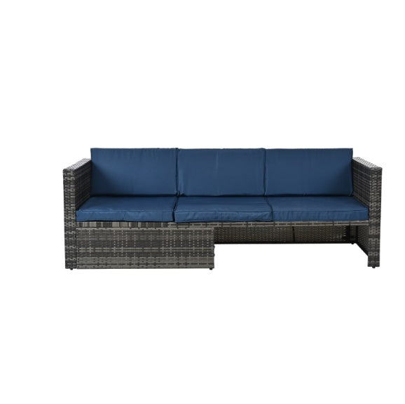 Sofa With Chaise Lounge Patio Furniture, Outdoor Furniture, Seasonal Polyethylene Wicker Furniture, 5 Piece Set of Wicker Furniture with Plywood