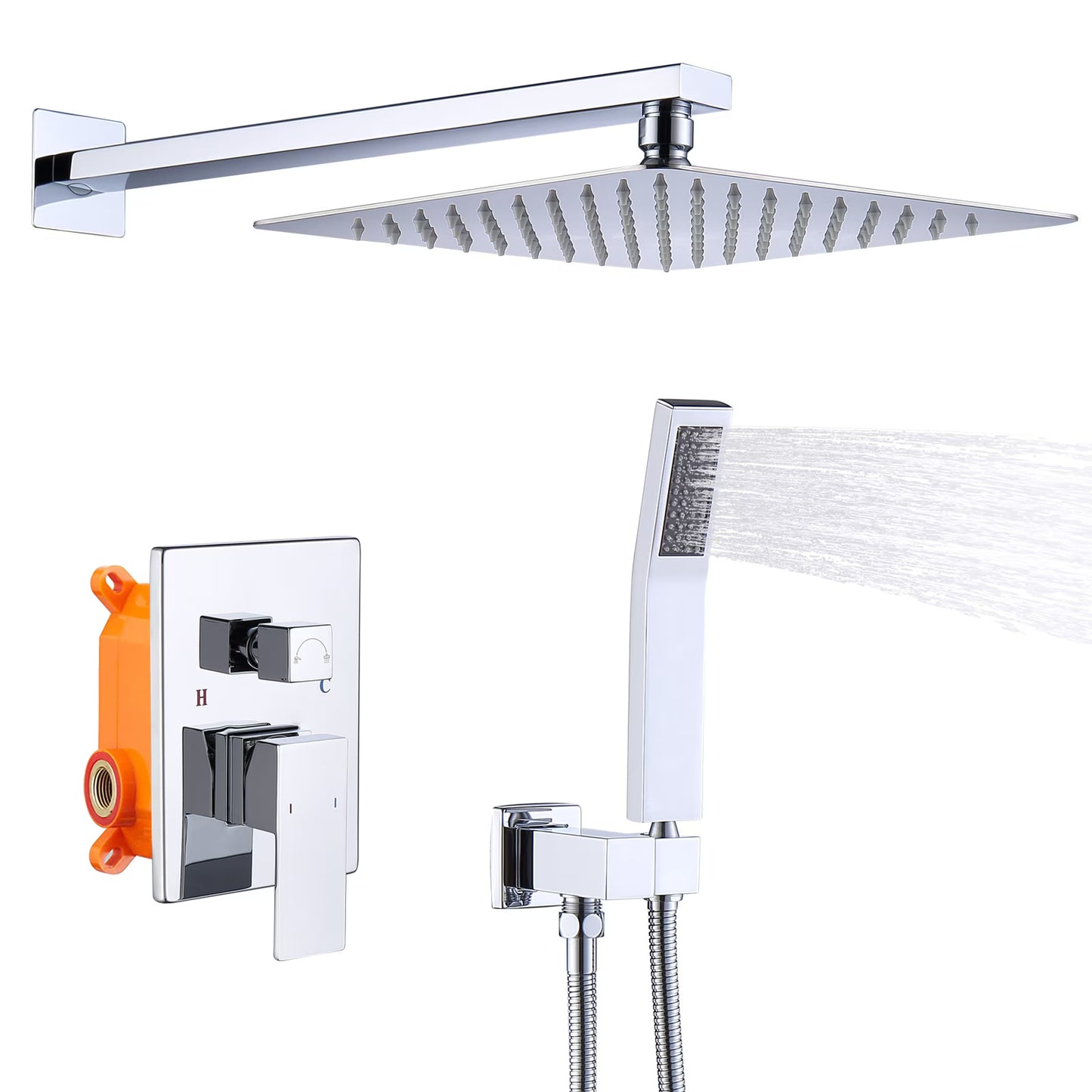 Silver Chrome Rain Metal Shower Faucets Set