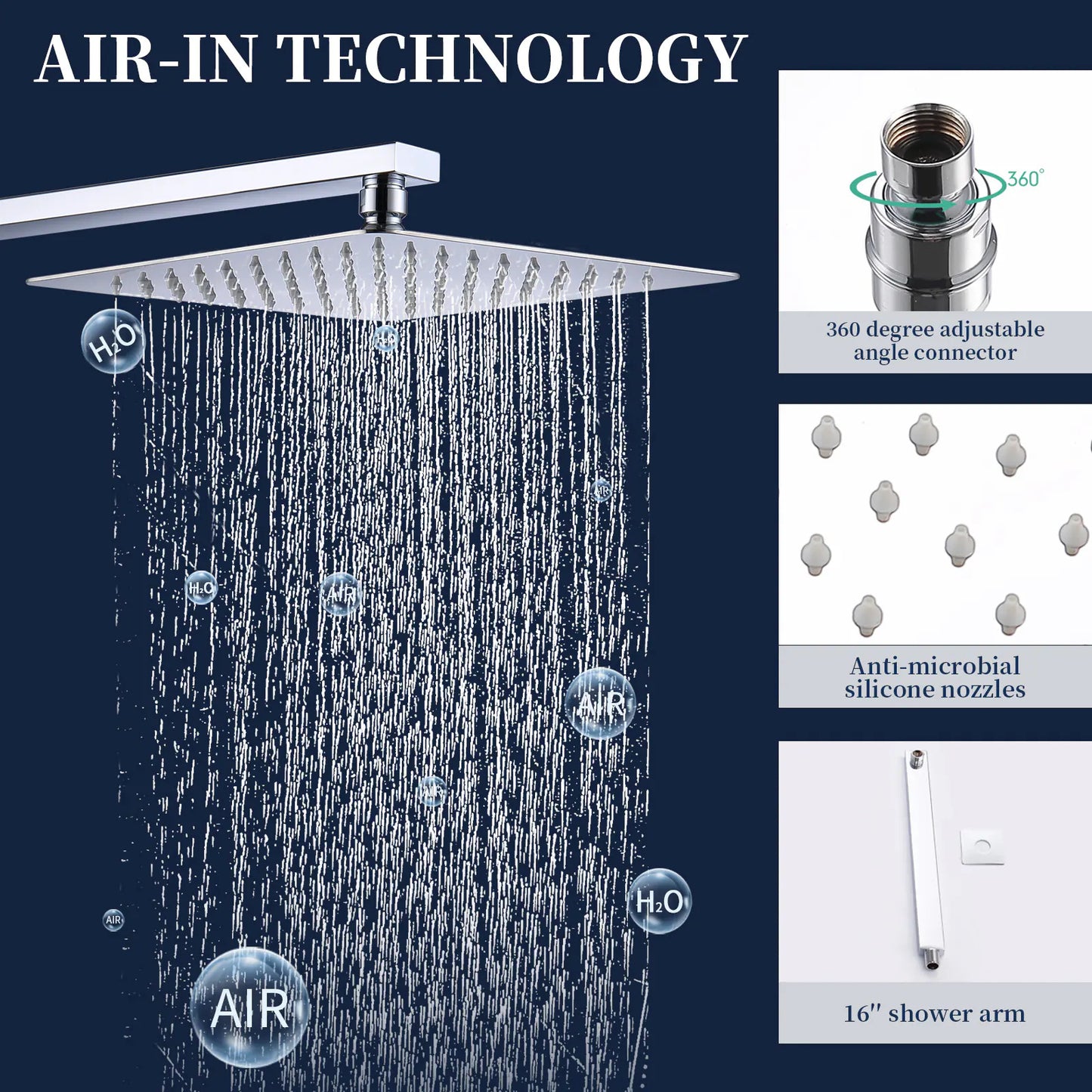 Silver Chrome Rain Metal Shower Faucets Set