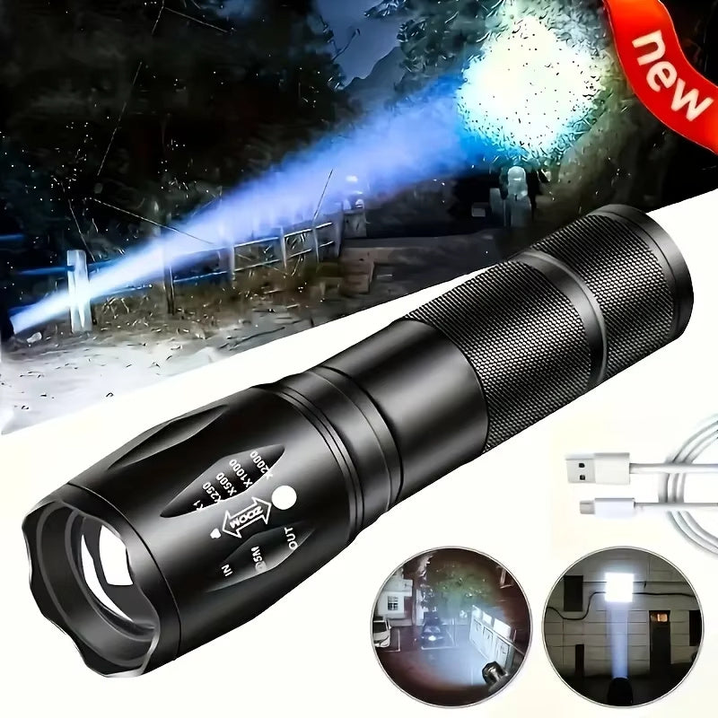 High Power LED Tactical Flashlight 5-Mode Light Zoom Waterproof Portable Torch For Camping Hiking Outdoor Hunting Aluminum Alloy Bright LED 5 Modes Zoomable Searchlight Handheld