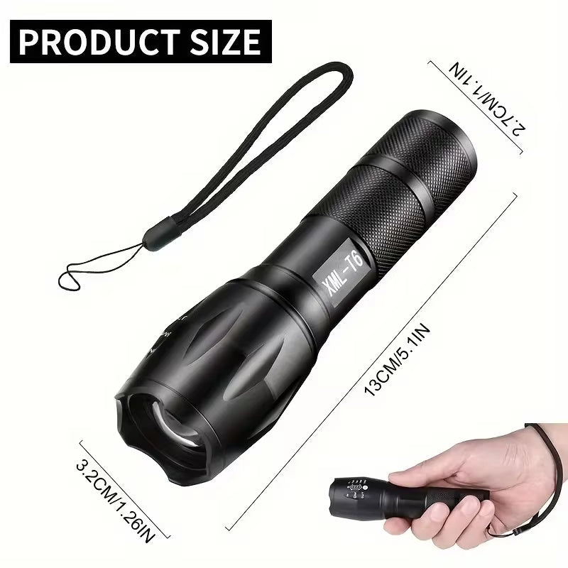 High Power LED Tactical Flashlight 5-Mode Light Zoom Waterproof Portable Torch For Camping Hiking Outdoor Hunting Aluminum Alloy Bright LED 5 Modes Zoomable Searchlight Handheld