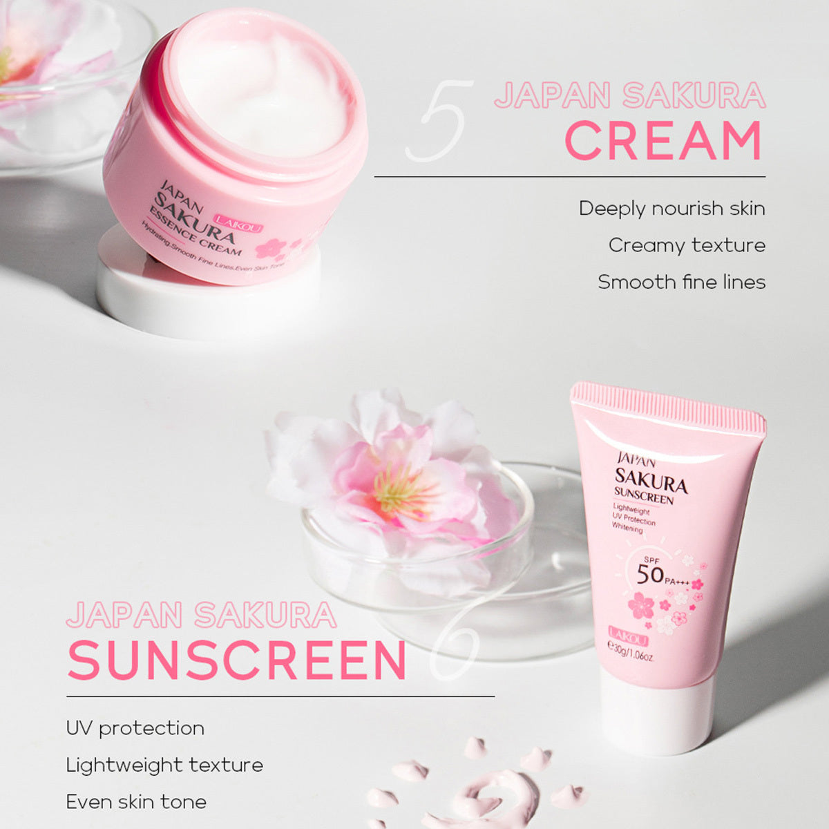 Skin Care Set JAPAN SAKURA Women Beauty Gift Sets Kit With Cleanser, Toner, Lotion, Serum, Eye Cream, Face Cream Travel Kit For Women Teen Girls Mom Daughter TSA-friendly Sizes 6pcs