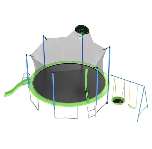 12FT Trampoline With Slide And Swings, ASTM Approved Large Recreational Trampoline With Basketball Hoop And Ladder, Outdoor Backyard Trampoline With Net, Capacity For Kids And Adults