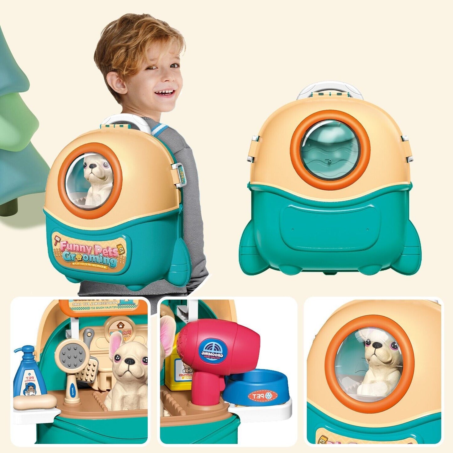 2025 Pet Care Play Set Doctor Kit For Kids, 16 Pcs Doctor Pretend Play Vet Dog Grooming Toys Puppy Dog Carrier Feeding Dog Backpack Gifts