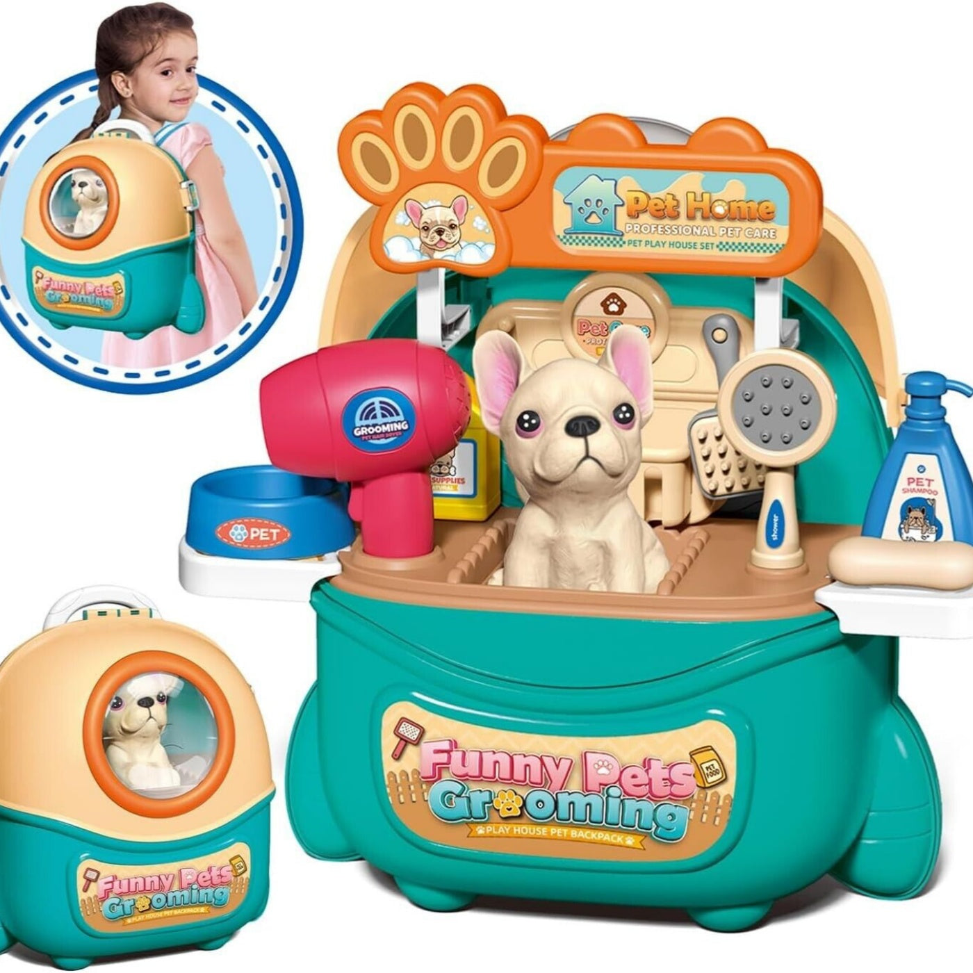 2025 Pet Care Play Set Doctor Kit For Kids, 16 Pcs Doctor Pretend Play Vet Dog Grooming Toys Puppy Dog Carrier Feeding Dog Backpack Gifts