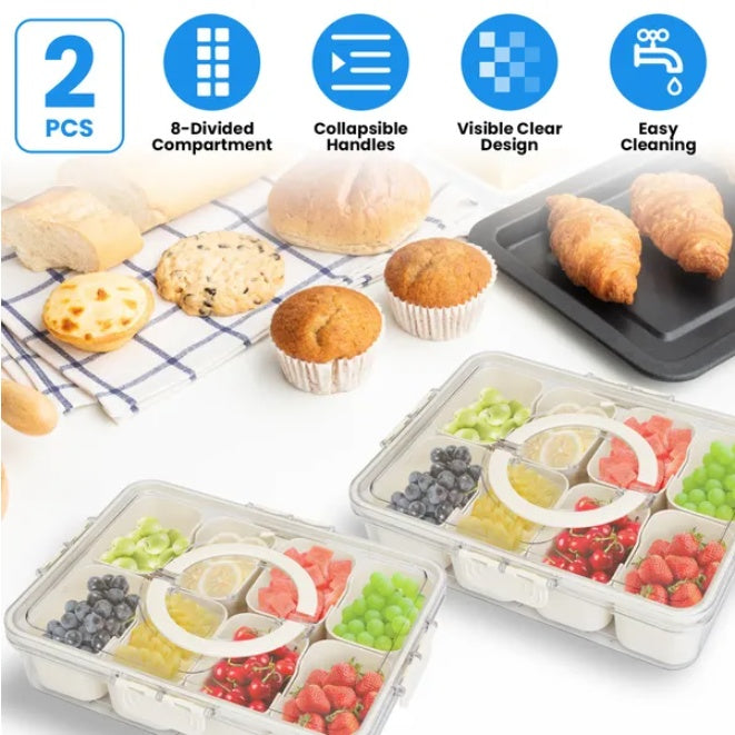 Split Service Tray With 8 Compartments For Snack Boxes
