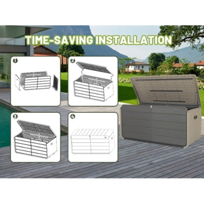 260 Gallon Plastic Deck Box, Large Patio Storage Box With Lock, Wheels Waterproof Lid For Outdoor Cushions, Garden And Pool Supplies Gray