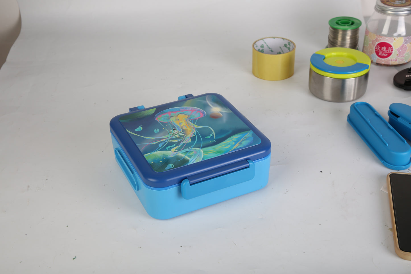 1Pc Kids Lunch Box Thermal Lunch Container With Insulated Storage Bag 2 Compartments Spoon Fork Case Food Safe Spill Resistant