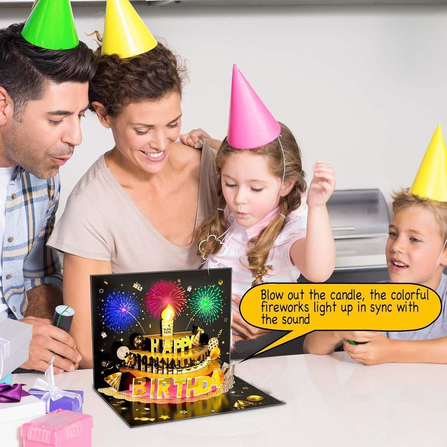 Light Music Up Card Gift Cake Happy Birthday Card With Envelope