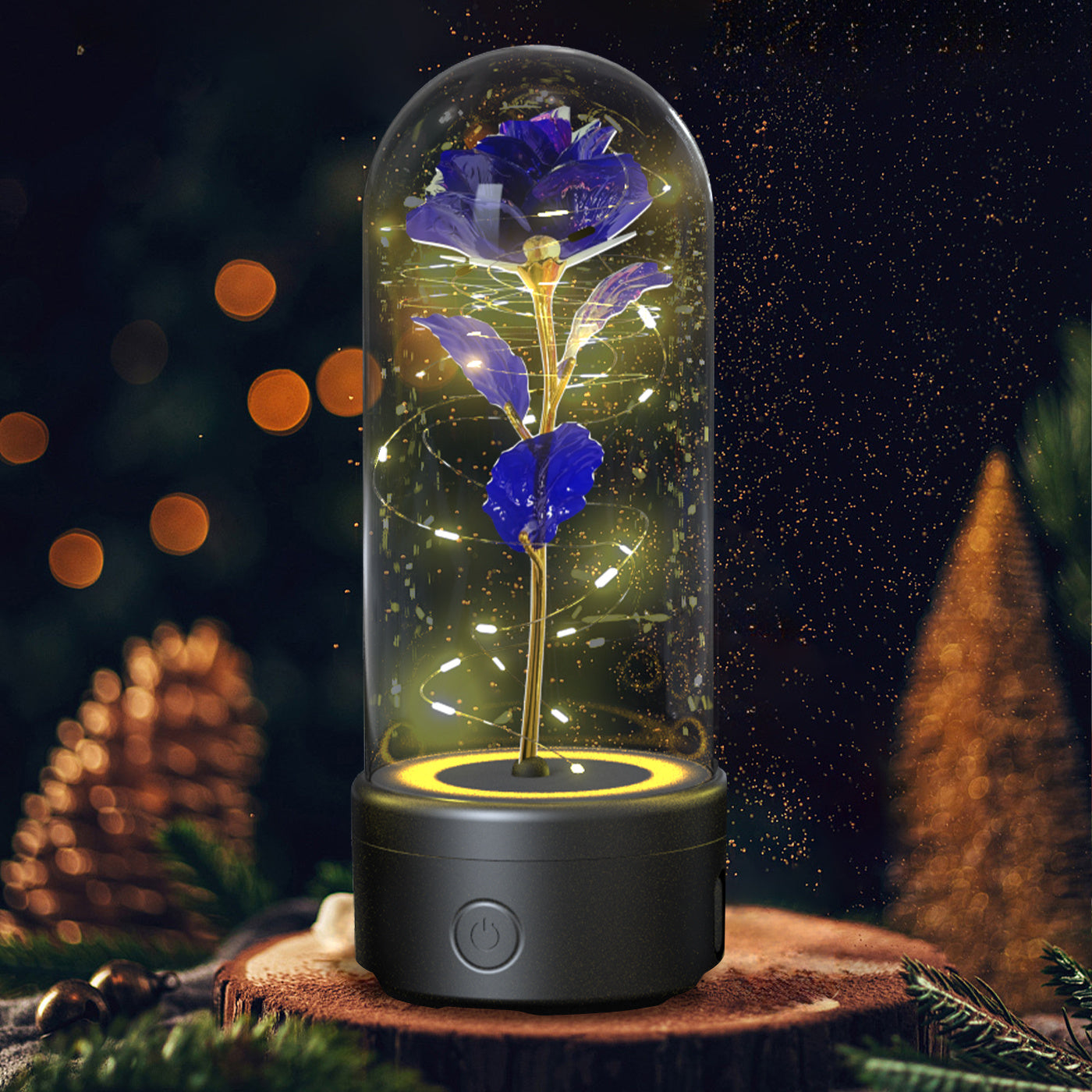 Creative 2 In 1 Rose Flowers LED Light And Bluetooth-compatible Speaker Gift Rose Luminous Night Light Ornament In Glass Cover