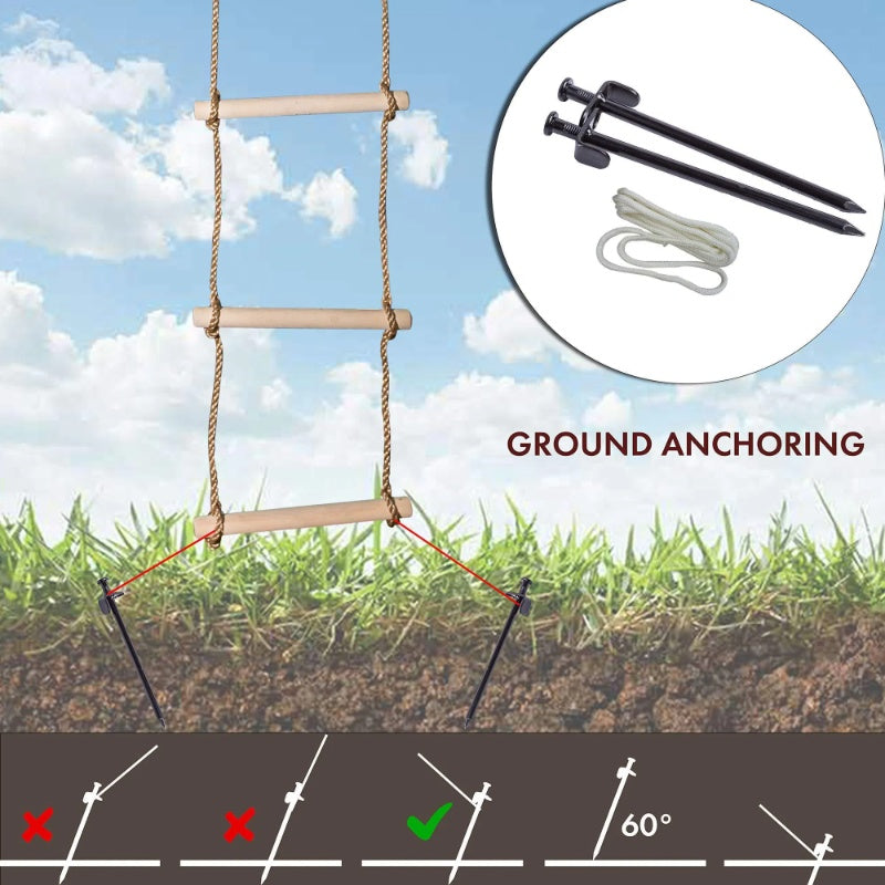 Wooden Rope Ladder For Kids With Ground Anchoring Lenght 2m Width 40cm Outdoor Or Indoor Climbing Rope Ladder For Ninja Slackline Backyard Playground Home Gym Park Treehouse