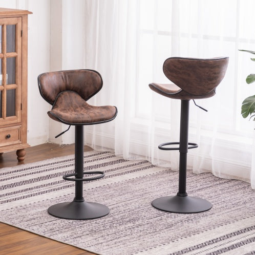 Swivel Barstool With Chrome Base Masaccio Weathered Upholstery Airlift Adjustable, Set Of 2, Brown
