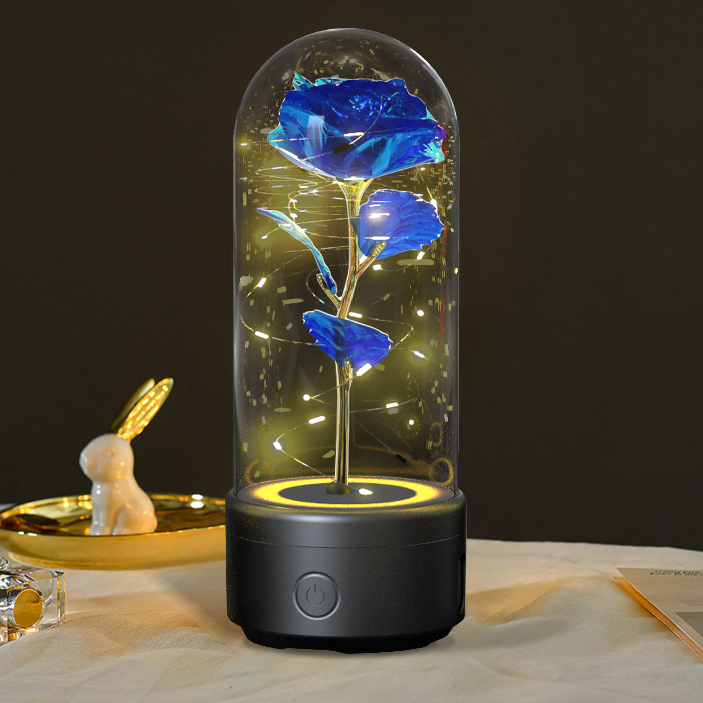 Creative 2 In 1 Rose Flowers LED Light And Bluetooth-compatible Speaker Gift Rose Luminous Night Light Ornament In Glass Cover