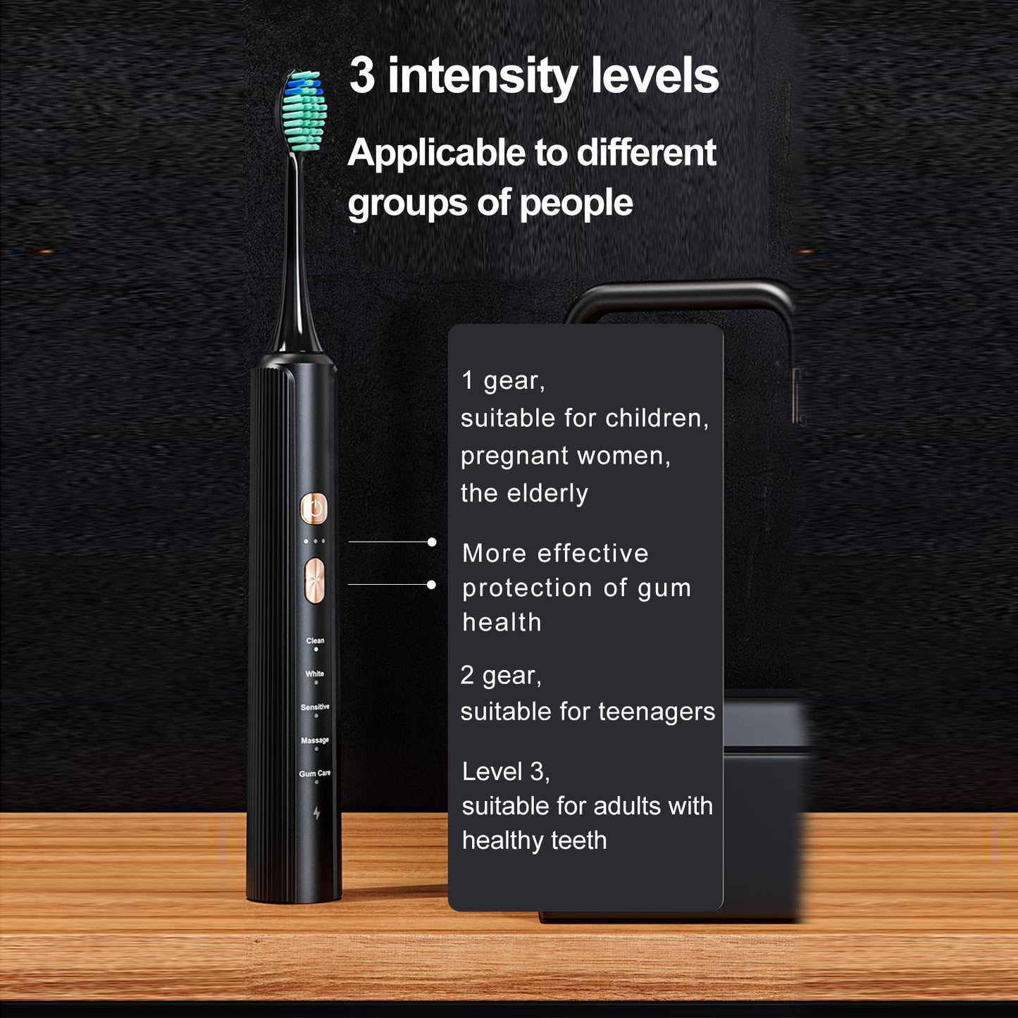 Aquasonic Black Series Ultra Whitening Toothbrush ADA Approved Electric Toothbrush 8 Brush Heads And Travel Case, 40,000 VPM Electric Motor And Wireless Charging, 4 Modes With Smart Timer