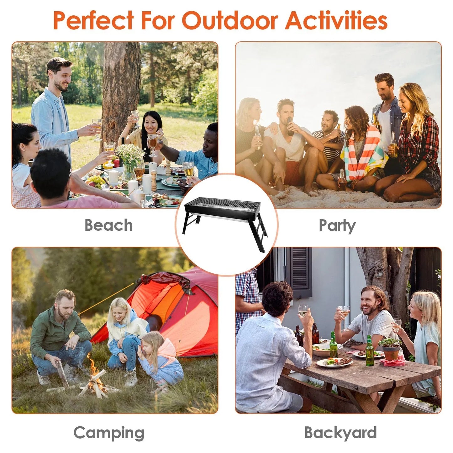 Foldable Charcoal BBQ Grill Stainless Steel Grill Net Easy Setup Portable Tabletop Barbecue Grill For Camping Picnic Outdoor Party