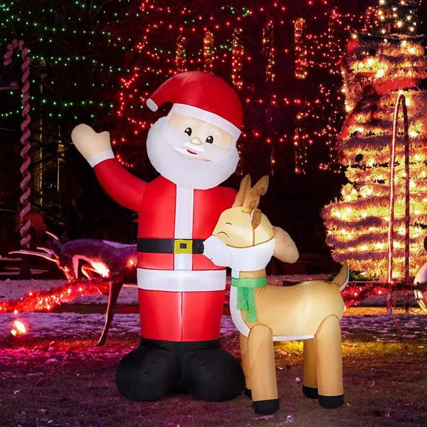 6.3FT Lighted Christmas Inflatable Decoration, Inflatable Santa And Reindeer, Funny Blow Up Yard Decorations With Built-in LED Lights For Holiday Party Front Yard Lawn Garden Decor