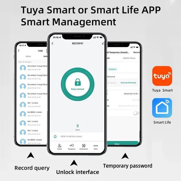 Tuya Fingerprint Door Lock With Lock Smart Fingerprint Door Handle With App Control And Key Biometric Door Lock, Fingerprint Door Lock For Bedroom, Front Door, Home, Apartment, Office And Garage Black