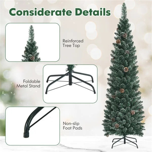5FT Green Artificial Christmas Tree - 214 Lush Tips, 25 Realistic Pine Cones, Foldable Metal Stand