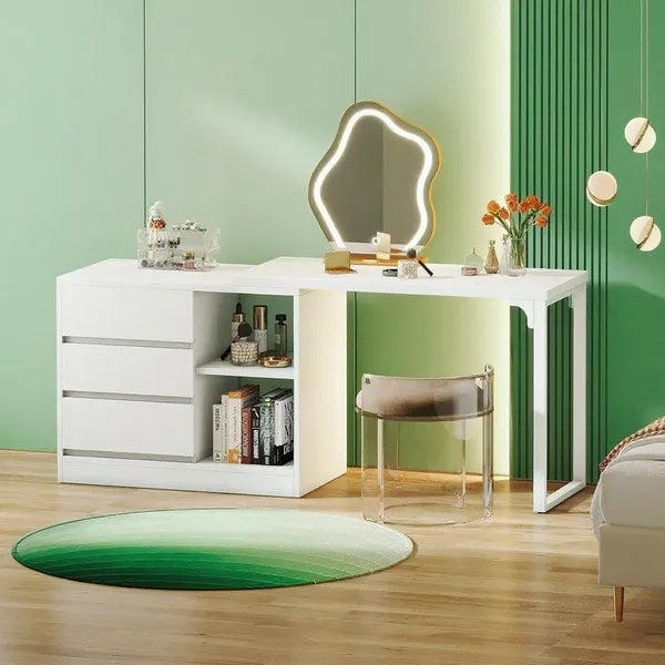 Stylish White Makeup Vanity With Drawers
