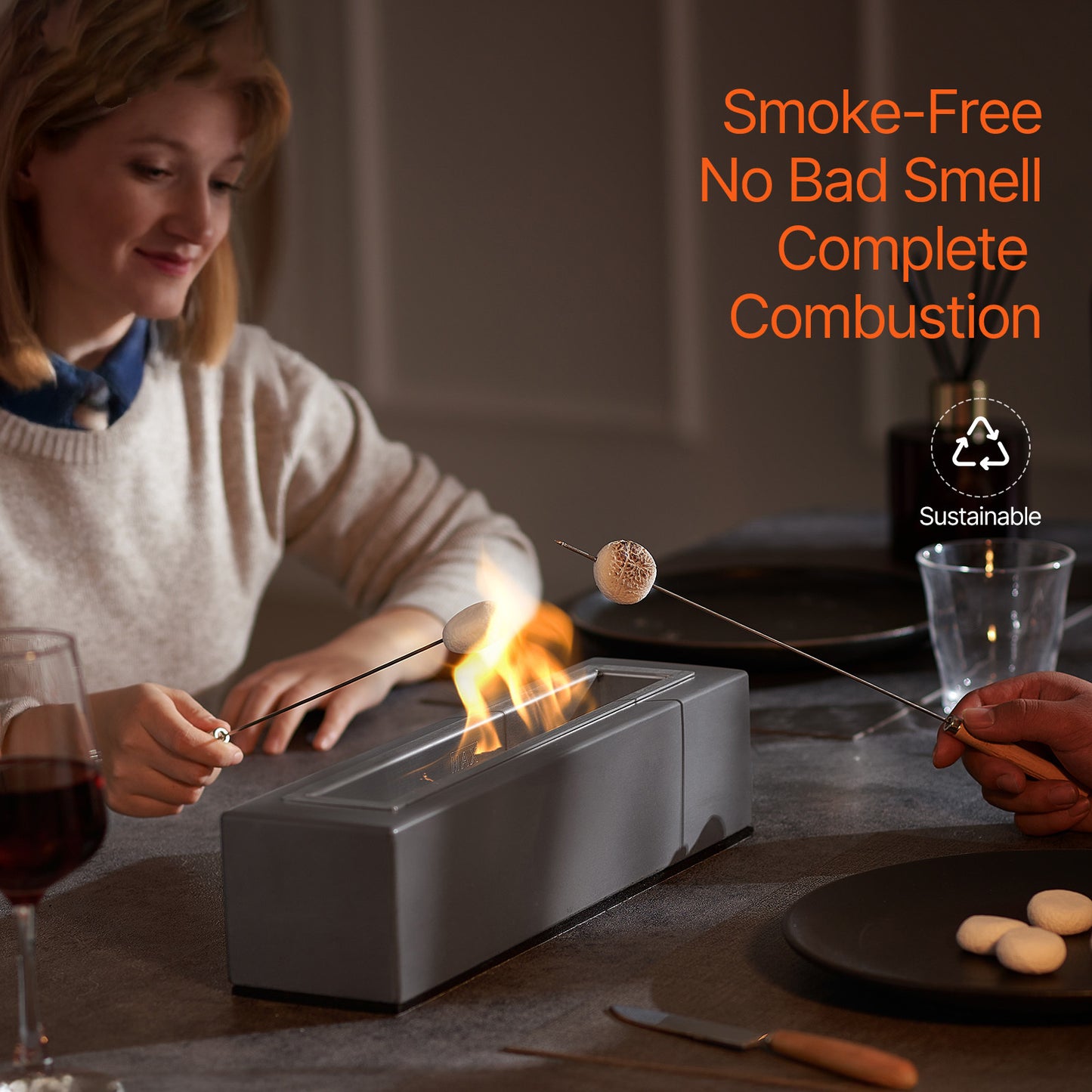 Tabletop Fire Pit Bowl 15 Inch Concrete Fireplace Indoor Outdoor Patio