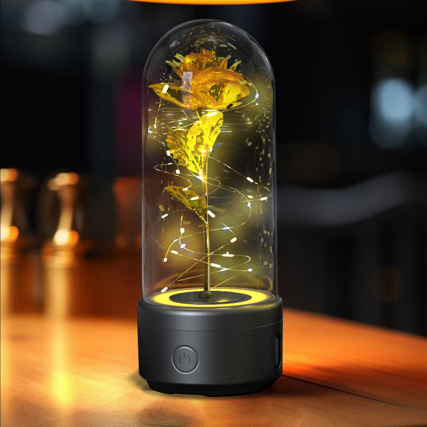 Creative 2 In 1 Rose Flowers LED Light And Bluetooth-compatible Speaker Gift Rose Luminous Night Light Ornament In Glass Cover