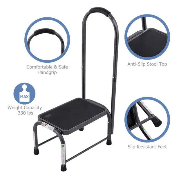 330 Lbs Capacity Step Stool - Heavy-Duty Powder-Coated Iron, Large Non-Slip Platform Armrest For Safety