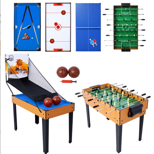 5-in-1 Multi-Game Table Billiards Pool Push Hockey Foosball Ping Pong Basketball Black Blue
