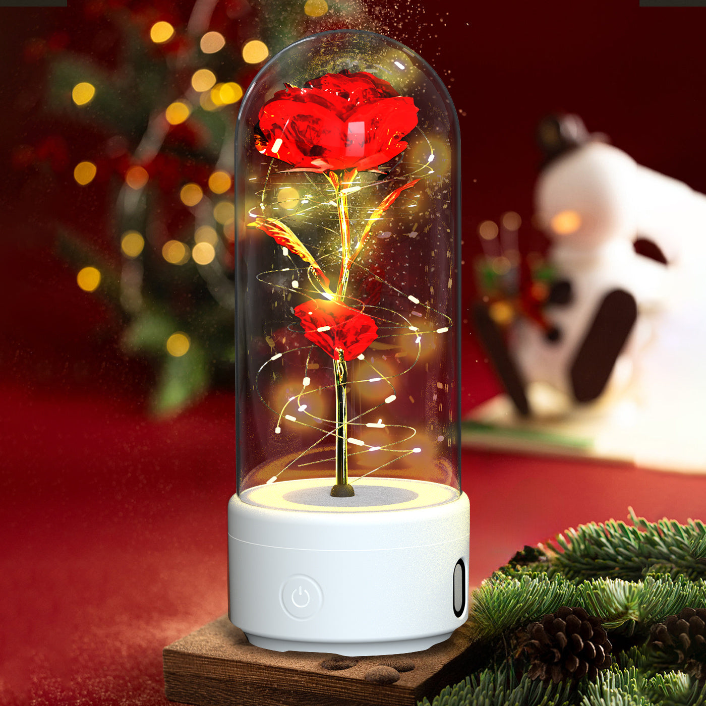 Creative 2 In 1 Rose Flowers LED Light And Bluetooth-compatible Speaker Gift Rose Luminous Night Light Ornament In Glass Cover