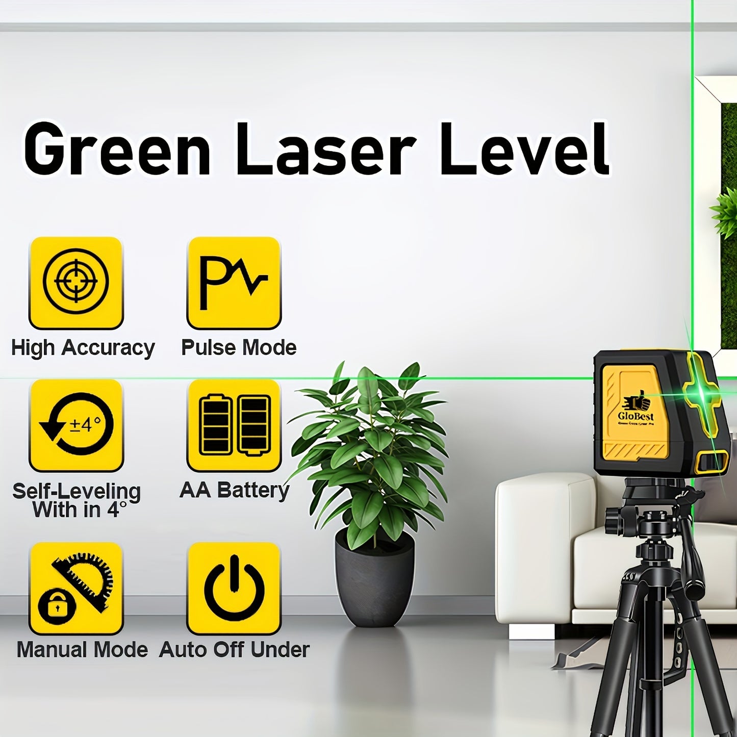 Laser Level, 100Ft Self Leveling Cross Line Lasers, Green Beam Leveler Tool, With Self-leveling, Manual, Pulse Mode, Lazer Level With 360 Degree Magnetic Base And Battery