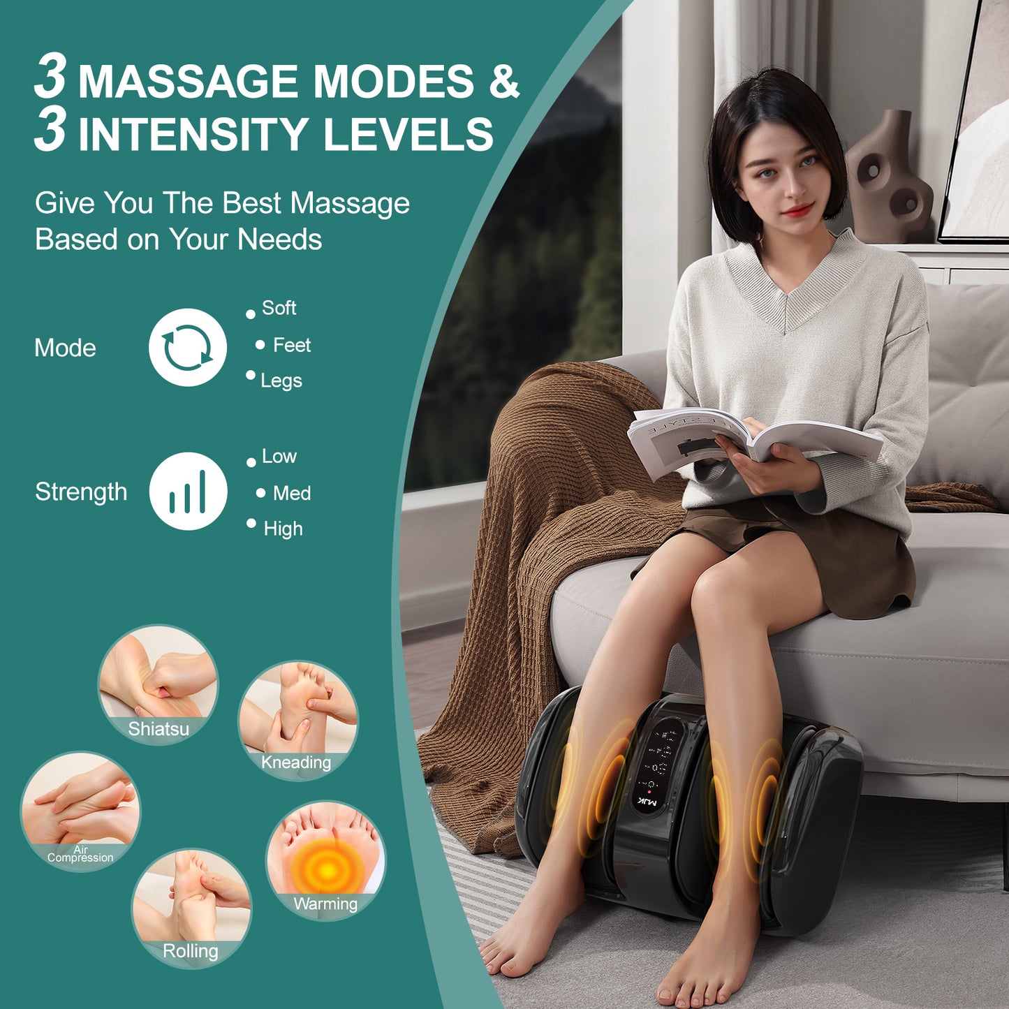 Smart Foot Massager With 3D Air Compression & Heating 15 Min Auto Timer Quiet Design Office Home Relaxation Essential