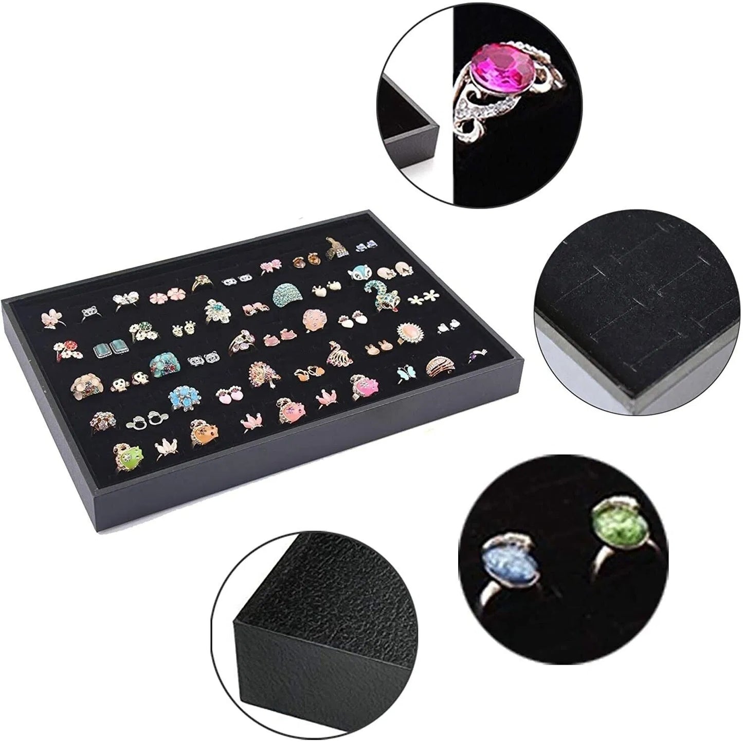 Slots Jewelry Ring Display Organizer Tray Holder Earrings Storage Box Case