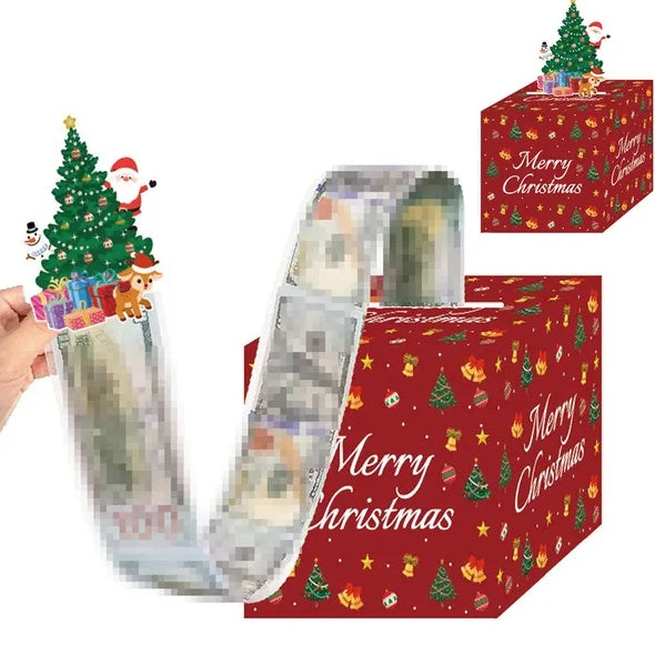 Christmas Surprise Money Box For Cash Bills Gift Pull Christmas Tree Card And Transparent Bags Money Holder For Christmas Birthday Party Supplies