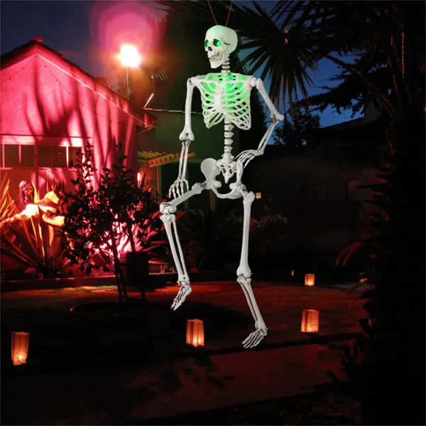 5.5ft Life-Size Pre-Lit Halloween Skeleton - Built-In Green LED Lights Eyes Chest , Fully Poseable Joints, PP PE Material