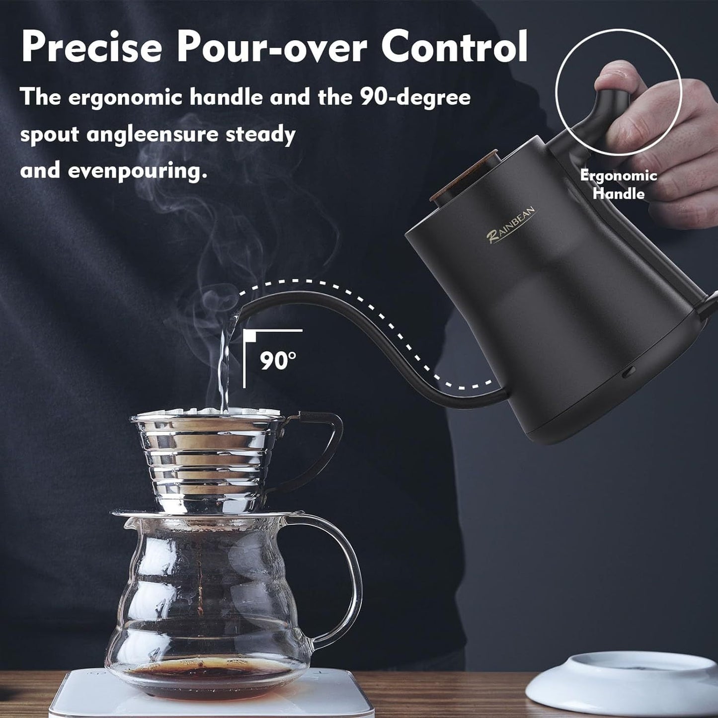 Stainless Steel Inner Electric Kettle Coffee, Hot Water Tea, With Leak Proof Design, Rapid Heating, Auto Shutoff, Gooseneck