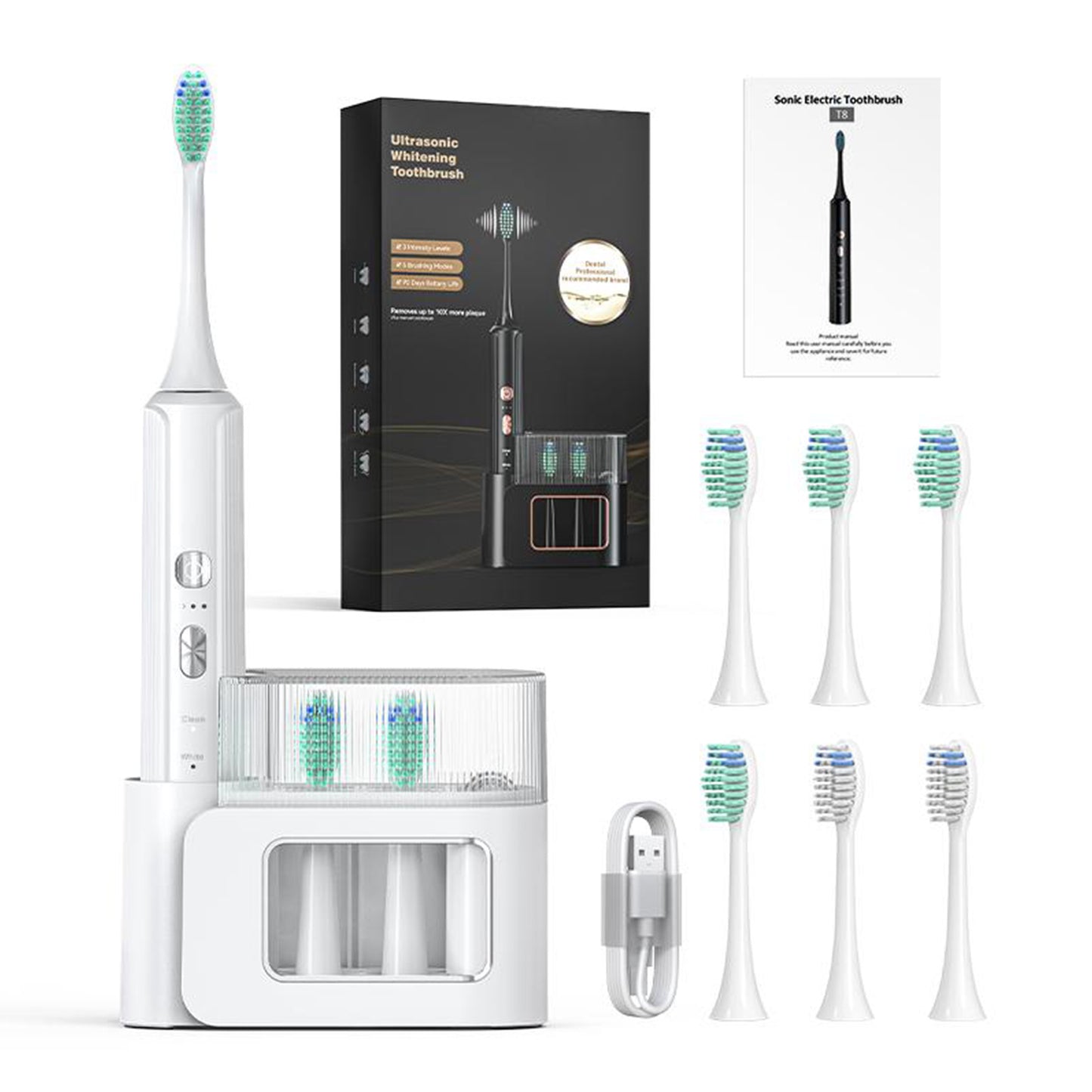 Aquasonic Black Series Ultra Whitening Toothbrush ADA Approved Electric Toothbrush 8 Brush Heads And Travel Case, 40,000 VPM Electric Motor And Wireless Charging, 4 Modes With Smart Timer