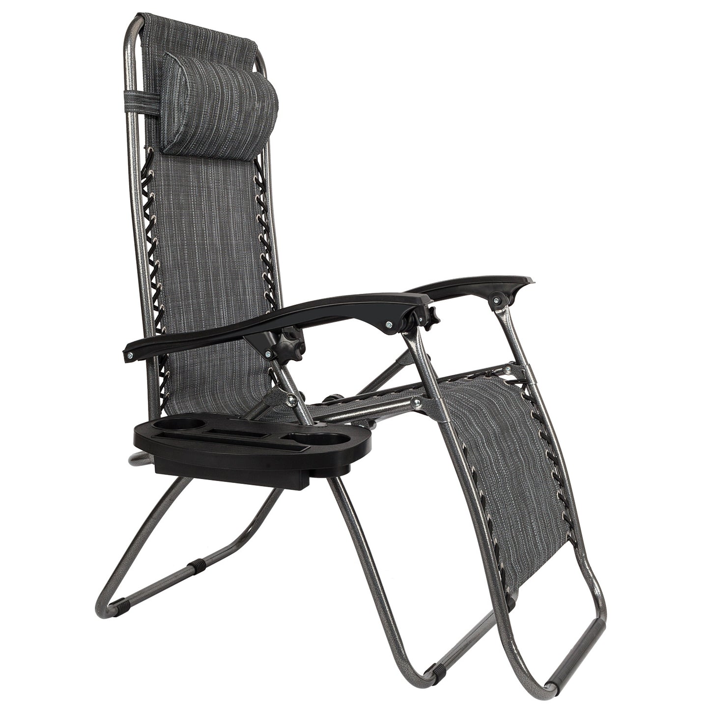2pcs , Adjustable Folding Lounger With Pillow And Practical Tray For Deck, Terrace, Beach, Patio, Grey