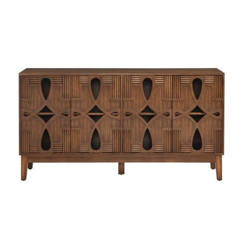 60.5 Mid Century Modern Sideboard Buffet Cabinet With Storage, TV Media Console Table, Storage Cabinet With 4 Doors Adjustable Shelves For Kitchen Dining Living Room Bedroom Entryway, Walnut